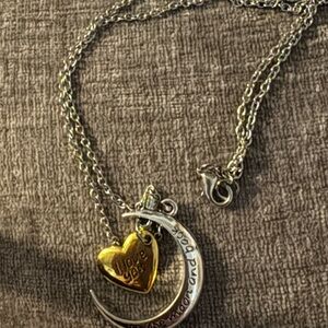 Silver and Gold Heart Moon Pendant Necklace